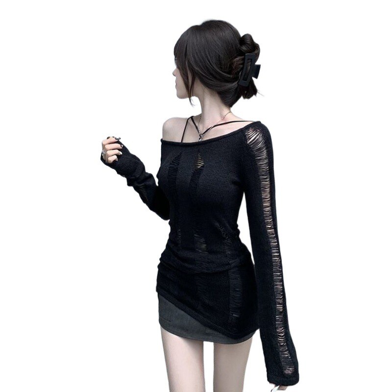 Κορεάτικη εκδοχή του κούφιου μακρυμάνικου γιλέκου Pure Desire, πλεκτό λεπτό, καυτό κοριτσίστικο τοπ, άνοιξη 2023, νέο