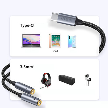 Jinghua Type-C σε κινητό τηλέφωνο, προσαρμογέας θύρας ήχου 3,5 mm, καλώδιο επέκτασης φόρτισης, μετατροπέας δύο σε ένα