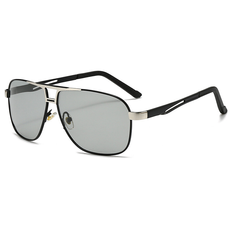 Nauji poliarizuoti metaliniai vyriški akiniai nuo saulės, keičiantys spalvą žvejybai ir vairavimui, apsaugantys nuo saulės, stilingi aviatoriaus stiliaus akiniai nuo saulės su dideliu rėmeliu ir dvigubu pluoštu.