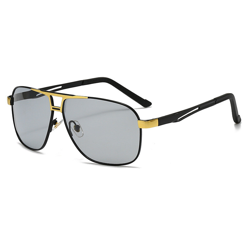 Nauji poliarizuoti metaliniai vyriški akiniai nuo saulės, keičiantys spalvą žvejybai ir vairavimui, apsaugantys nuo saulės, stilingi aviatoriaus stiliaus akiniai nuo saulės su dideliu rėmeliu ir dvigubu pluoštu.