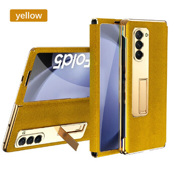 Подходящ за калъф за мобилен телефон Samsung zfold5, FOLD4, сгъваем кожен калъф, галванизирана скоба, еднокомпонентно пълно покритие, защитна обвивка против падане