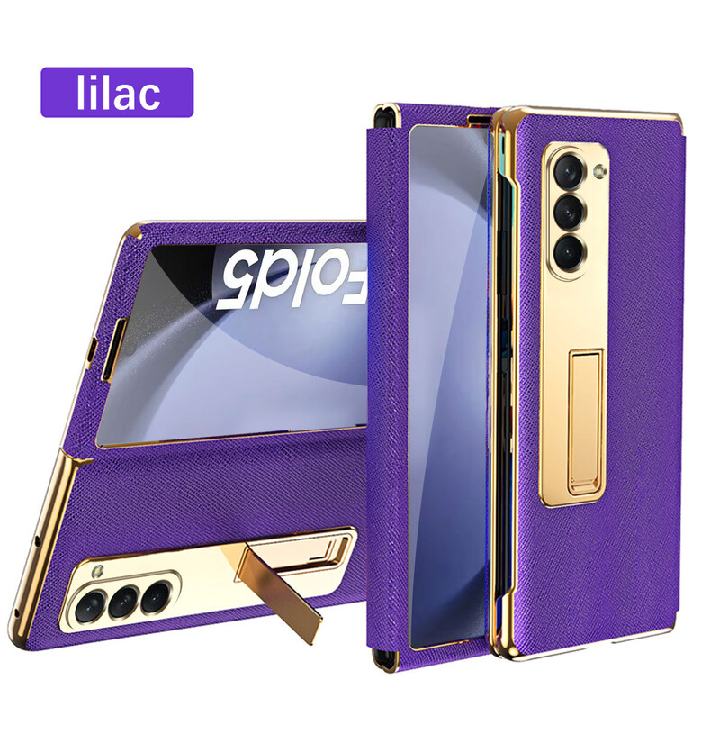Подходящ за калъф за мобилен телефон Samsung zfold5, FOLD4, сгъваем кожен калъф, галванизирана скоба, еднокомпонентно пълно покритие, защитна обвивка против падане