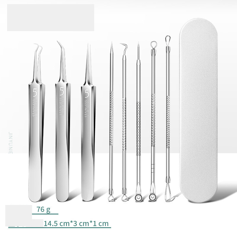 Äärmiselt teravad nr 5 roostevabast terasest mustpeade eemaldaja pintsetid õliste akneosakeste pigistamiseks, aknenõelte komplekt