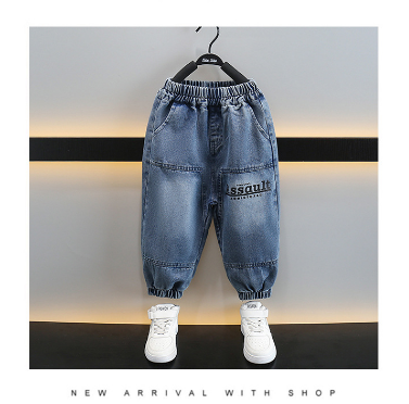 Τζιν κοστούμι με στάμπα για αγόρια 2024, στυλ άνοιξης και φθινοπώρου, μικρό και μεσαίο μέγεθος, αγόρια με διασημότητες στο διαδίκτυο, μοντέρνο casual κοστούμι δύο τεμαχίων, μοντέρνα ρούχα και παντελόνια