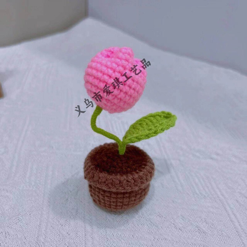 Crin din vale tricotat manual din fire, ghiveci mic pentru mașină, decor, simulare, decor creativ pentru casă, birou, flori uscate