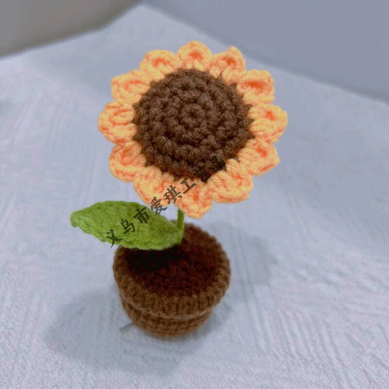 Crin din vale tricotat manual din fire, ghiveci mic pentru mașină, decor, simulare, decor creativ pentru casă, birou, flori uscate