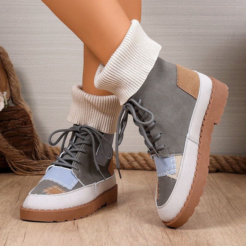 Дамски ботуши Martin с голям размер, есен и зима 2025, нови европейски и американски, с кръгла глава и средна тръба, вълнени, с маншет и уста