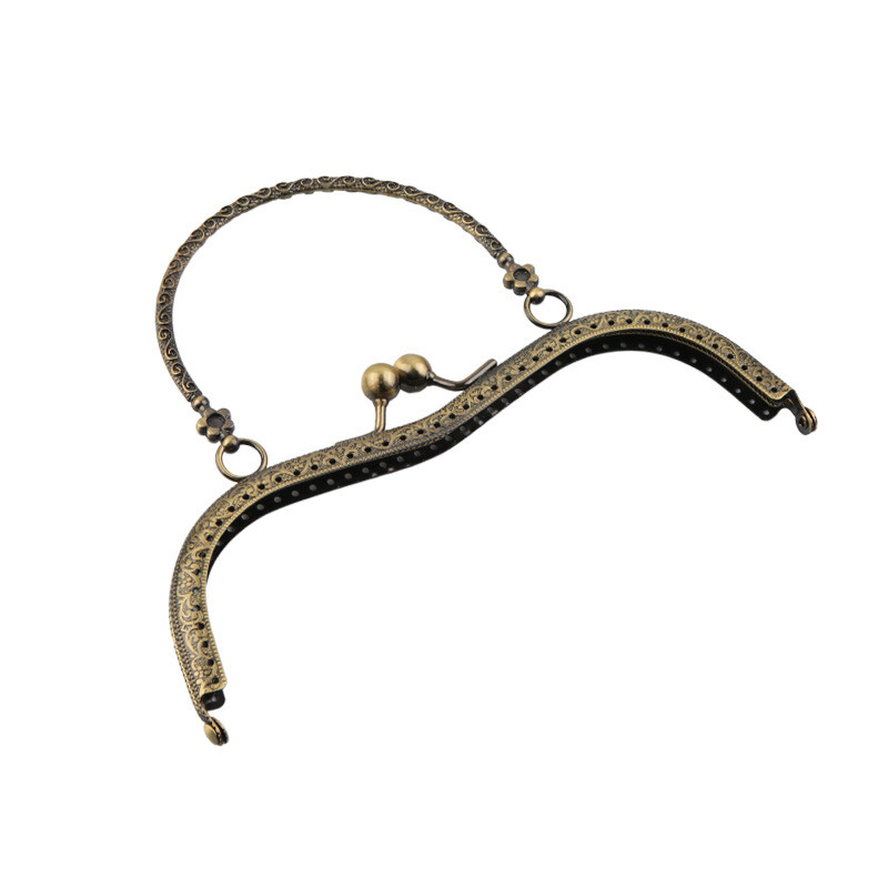 19 cm ilgio penkių spalvų M formos raižyta auksinė rankinės rankena, drakono ir fenikso aksesuarai, nėriniuota rankena su auksine rankena