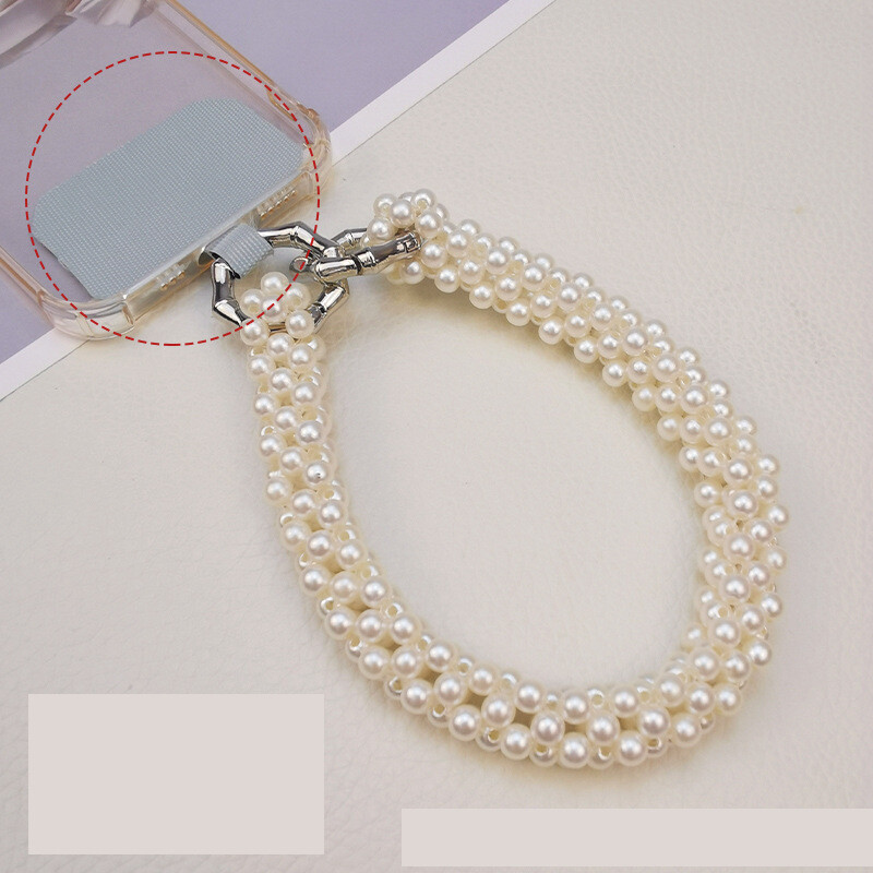 Къса връзка за китка за мобилен телефон, малка, стил Chanel, висок клас, модна висулка с перлена нишка, универсален калъф за мобилен телефон, предпазващ от изгубване за жени