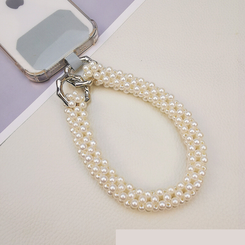 Къса връзка за китка за мобилен телефон, малка, стил Chanel, висок клас, модна висулка с перлена нишка, универсален калъф за мобилен телефон, предпазващ от изгубване за жени