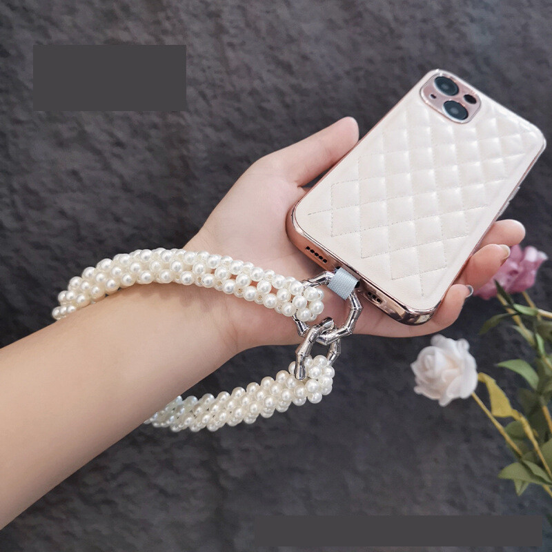 Къса връзка за китка за мобилен телефон, малка, стил Chanel, висок клас, модна висулка с перлена нишка, универсален калъф за мобилен телефон, предпазващ от изгубване за жени