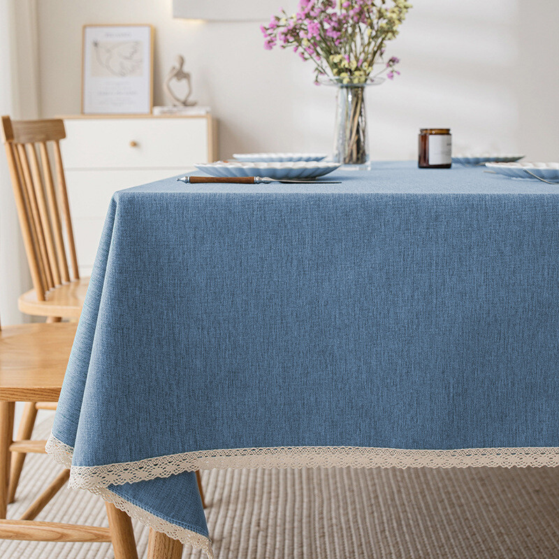 Едноцветна покривка за маса, имитация на памук и лен, водоустойчива и маслоустойчива, без пране, правоъгълна покривка за масичка за кафе, лека луксозна покривка