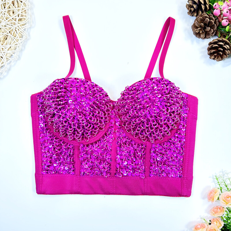 Европейски и американски златен и сребърен звезден мънистен сутиен сценичен костюм секси тръбен топ рибена кост тиранти женски