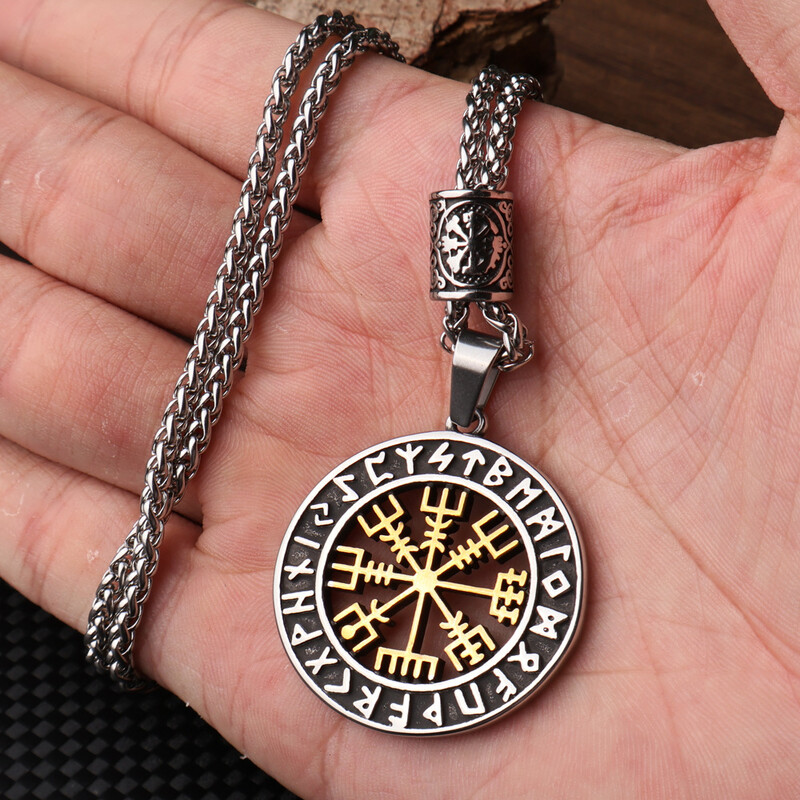 Европейски и американски двустранен компас от неръждаема стомана, мъжки и дамски бижута на едро, ретро колие Исус от титаниева стомана, аксесоари, горещо продавани