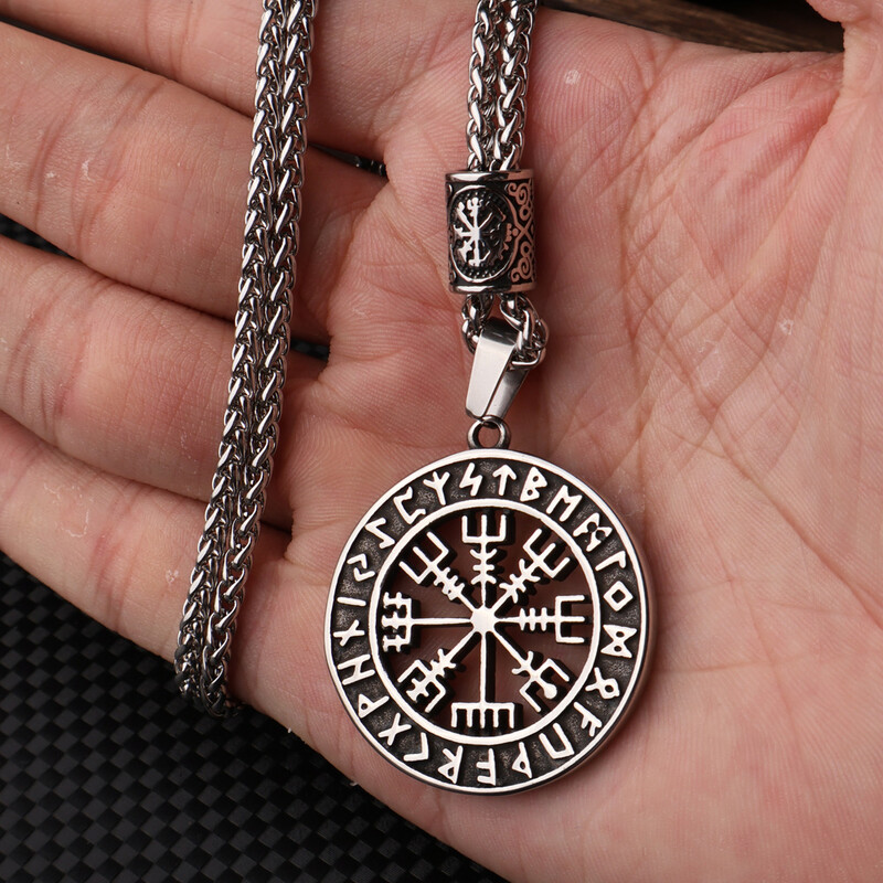 Европейски и американски двустранен компас от неръждаема стомана, мъжки и дамски бижута на едро, ретро колие Исус от титаниева стомана, аксесоари, горещо продавани