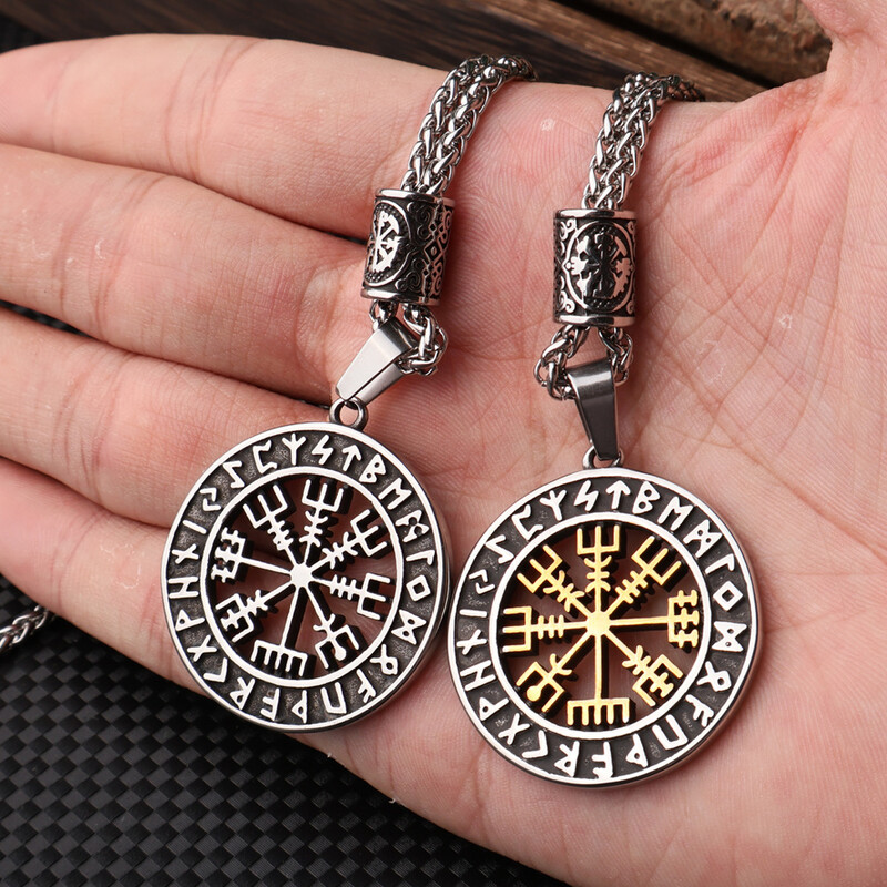 Европейски и американски двустранен компас от неръждаема стомана, мъжки и дамски бижута на едро, ретро колие Исус от титаниева стомана, аксесоари, горещо продавани