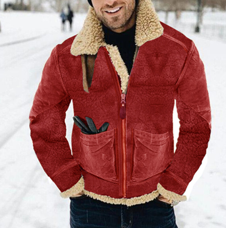 Европейско и американско мъжко яке от кожа, желано есенно и зимно удебелено щамповано палто от велур, топло агнешка кожа, многоцветен код