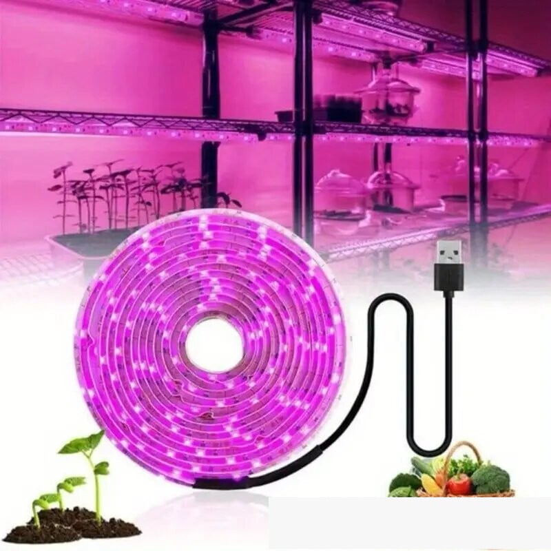 LED augalų augimo lempa su 5V2835 viso spektro augalų užpildymo šviesa, maitinama USB, spalvinga šviesos juosta sukulentams