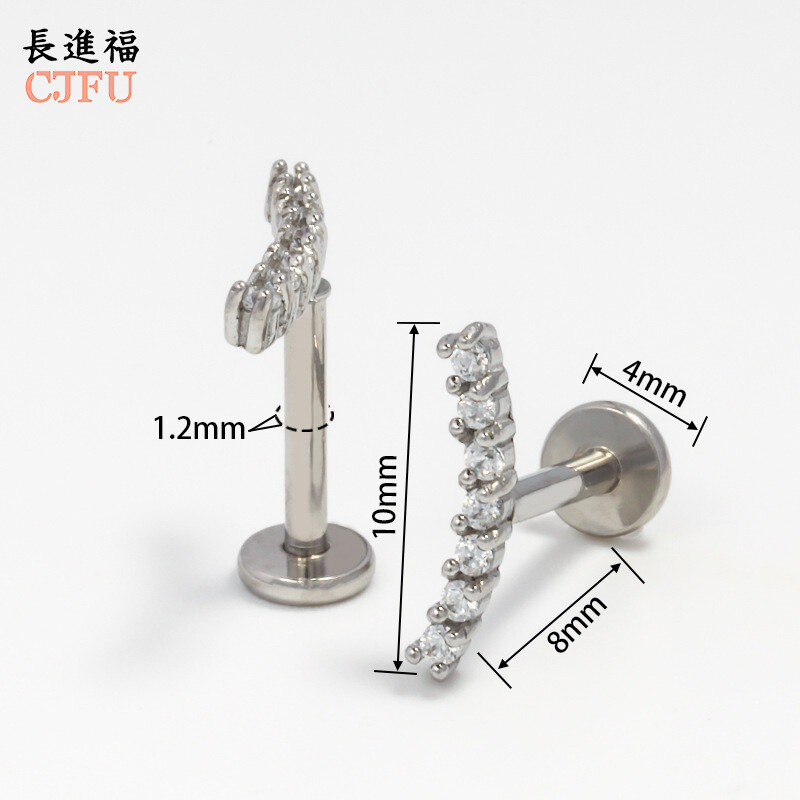 Европейски и американски модни циркониеви обеци, прости леки луксозни диамантени обеци от неръждаема стомана, ушни костички с форма на полумесец, темпераментни обеци за устни 