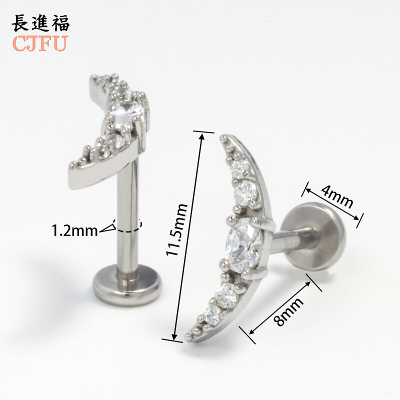 Европейски и американски модни циркониеви обеци, прости леки луксозни диамантени обеци от неръждаема стомана, ушни костички с форма на полумесец, темпераментни обеци за устни 