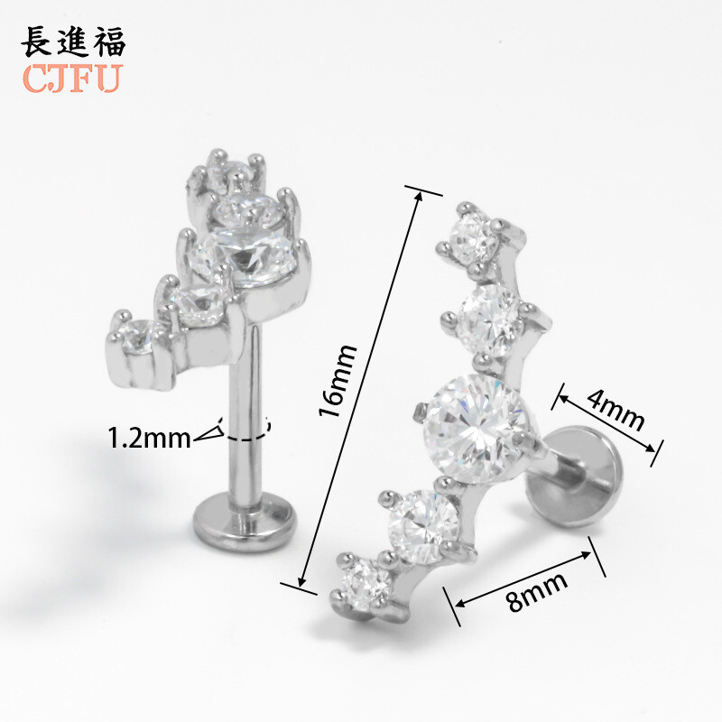 Европейски и американски модни циркониеви обеци, прости леки луксозни диамантени обеци от неръждаема стомана, ушни костички с форма на полумесец, темпераментни обеци за устни 