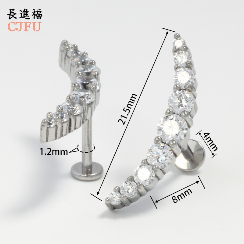 Европейски и американски модни циркониеви обеци, прости леки луксозни диамантени обеци от неръждаема стомана, ушни костички с форма на полумесец, темпераментни обеци за устни 