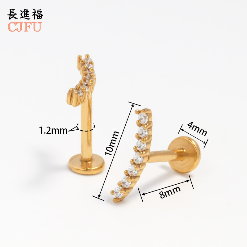 Европейски и американски модни циркониеви обеци, прости леки луксозни диамантени обеци от неръждаема стомана, ушни костички с форма на полумесец, темпераментни обеци за устни 