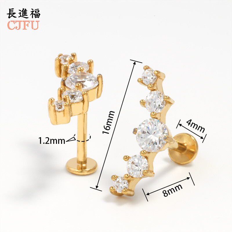 Европейски и американски модни циркониеви обеци, прости леки луксозни диамантени обеци от неръждаема стомана, ушни костички с форма на полумесец, темпераментни обеци за устни 