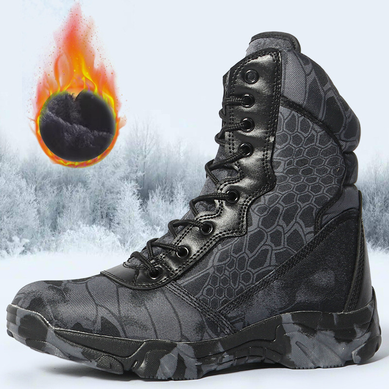 Jesenske i zimske plus baršunaste debele planinarske cipele otporne na habanje, muške borbene čizme, visoke kamuflaže, otporne na hladnoću, tople taktičke čizme za žene