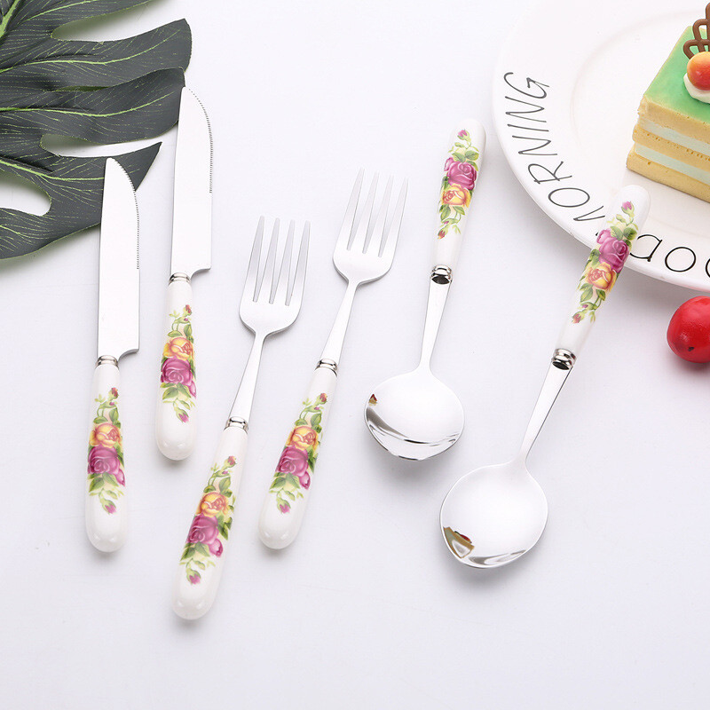 Set de tacâmuri Western Kitchen, cuțit și furculiță pentru friptură, set din oțel inoxidabil din două piese, set de ustensile de bucătărie Western, cuțit, furculiță, lingură și cuțit