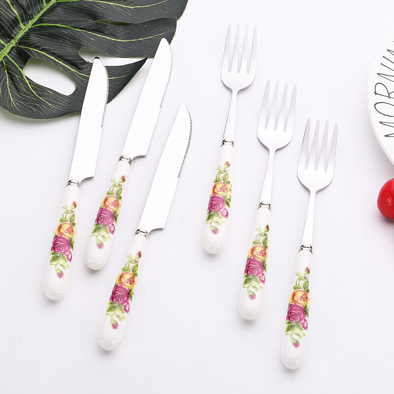 Комплект кухненски прибори за хранене Western, нож и вилица за пържола, комплект от две части от неръждаема стомана, комплект кухненски прибори Western, нож, вилица, лъжица и нож