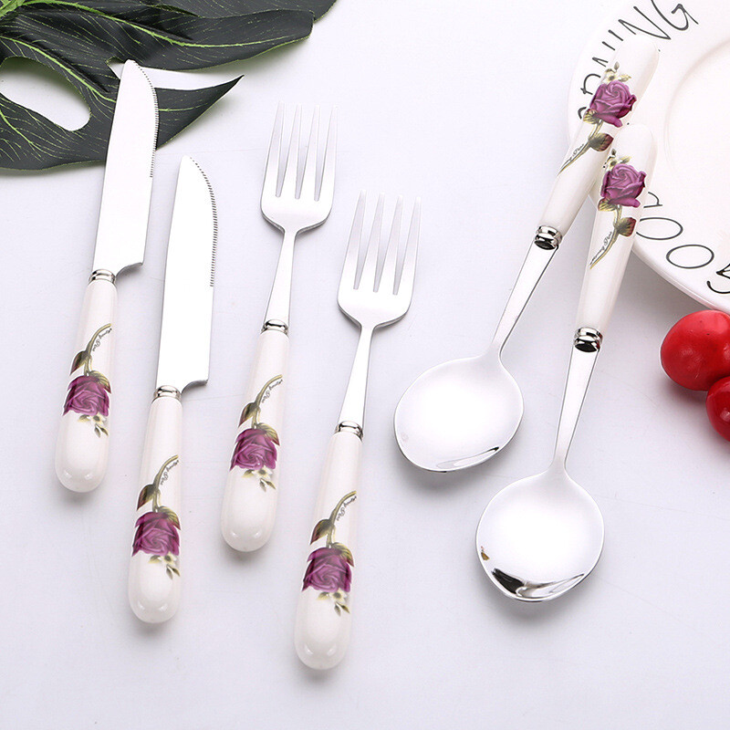 Комплект кухненски прибори за хранене Western, нож и вилица за пържола, комплект от две части от неръждаема стомана, комплект кухненски прибори Western, нож, вилица, лъжица и нож