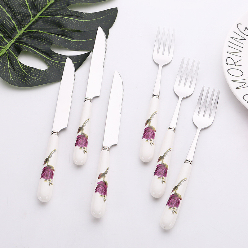 Комплект кухненски прибори за хранене Western, нож и вилица за пържола, комплект от две части от неръждаема стомана, комплект кухненски прибори Western, нож, вилица, лъжица и нож