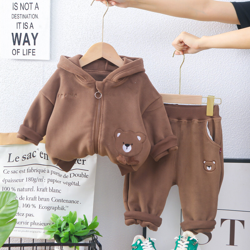 Βρεφικό βελούδινο βαμβακερό υποδηματάκι με αρκουδάκι, 2 παιδικά ρούχα για αγόρια, φθινοπωρινά και χειμωνιάτικα παιδικά ρούχα, χειμωνιάτικα ρούχα για μωρά 1 έτους