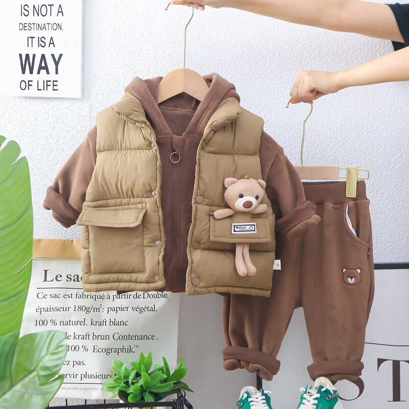 Βρεφικό βελούδινο βαμβακερό υποδηματάκι με αρκουδάκι, 2 παιδικά ρούχα για αγόρια, φθινοπωρινά και χειμωνιάτικα παιδικά ρούχα, χειμωνιάτικα ρούχα για μωρά 1 έτους