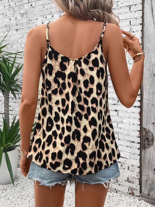 Moteriška leopardo rašto palaidinė be rankovių su tarptautine Europos ir Amerikos kalba