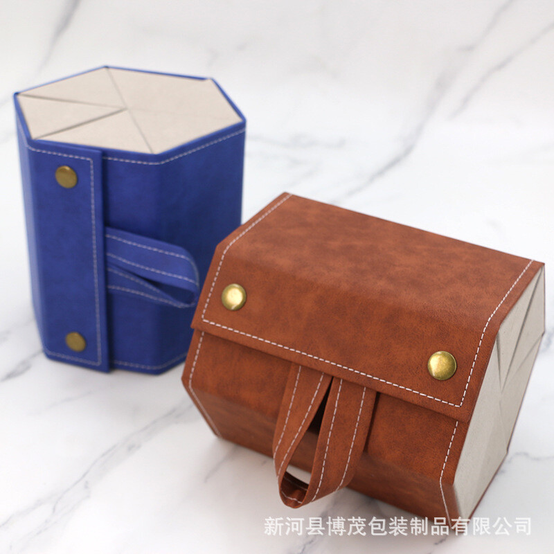 Daudzslāņu saliekama ādas briļļu kaste, sešstūraina saulesbriļļu uzglabāšanas kaste briļļu pakarināšanai