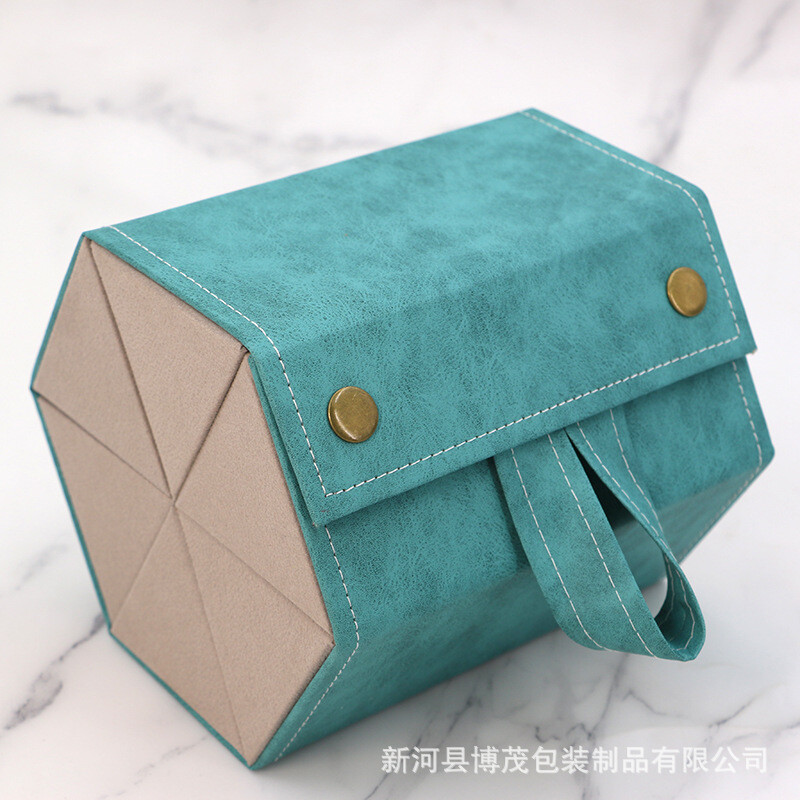 Daudzslāņu saliekama ādas briļļu kaste, sešstūraina saulesbriļļu uzglabāšanas kaste briļļu pakarināšanai