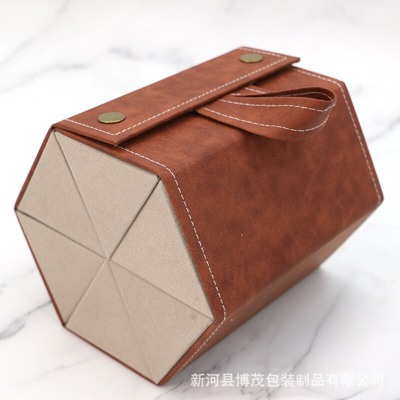 Daudzslāņu saliekama ādas briļļu kaste, sešstūraina saulesbriļļu uzglabāšanas kaste briļļu pakarināšanai