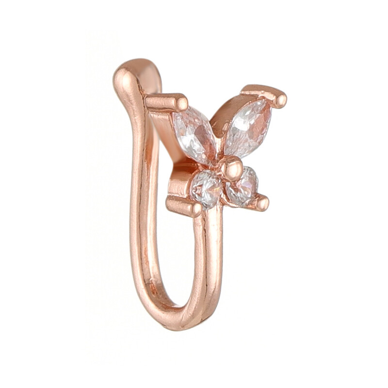 Starpvalstu Eiropas un Amerikas tauriņa formas deguna klipsis, bez pīrsinga, retro stila, ar vara inkrustētu cirkonu, U veida nagu pīrsings sievietēm