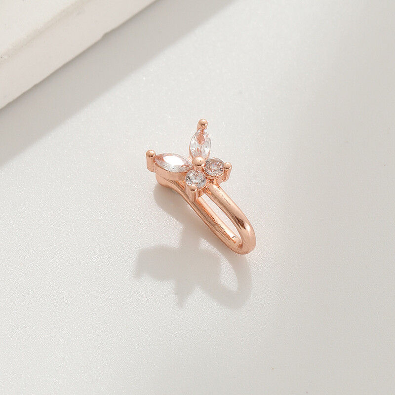 Starpvalstu Eiropas un Amerikas tauriņa formas deguna klipsis, bez pīrsinga, retro stila, ar vara inkrustētu cirkonu, U veida nagu pīrsings sievietēm