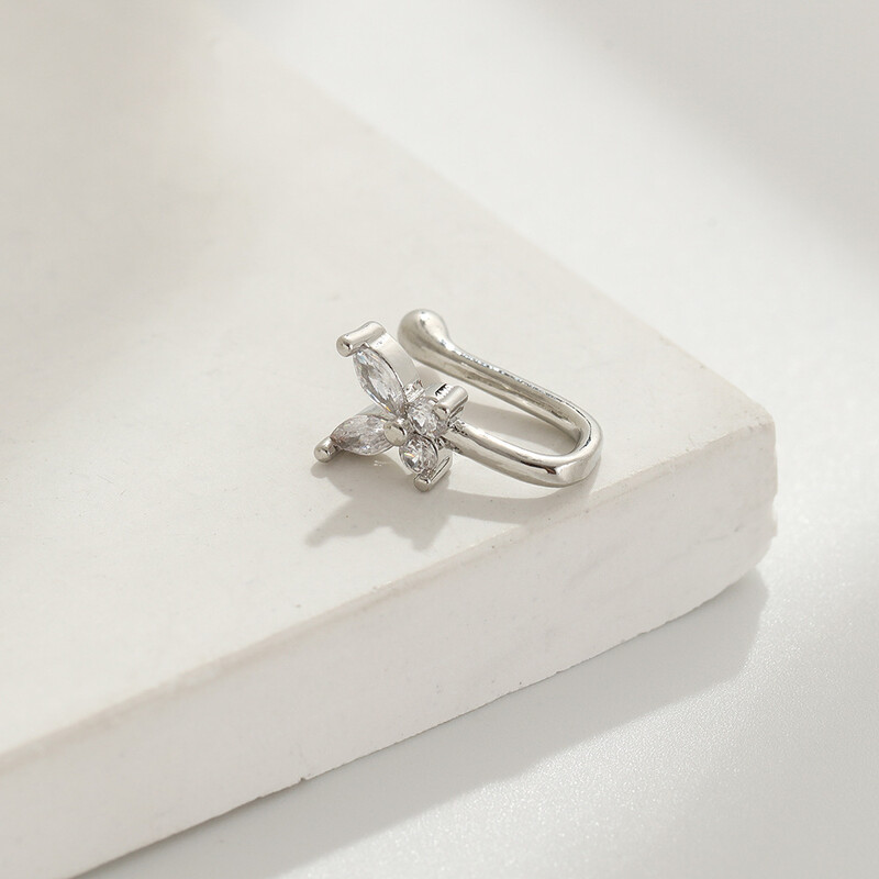 Starpvalstu Eiropas un Amerikas tauriņa formas deguna klipsis, bez pīrsinga, retro stila, ar vara inkrustētu cirkonu, U veida nagu pīrsings sievietēm