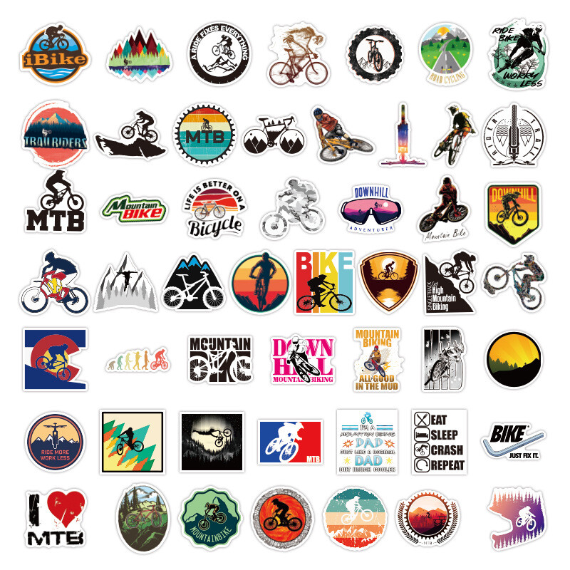 50 vienkartinių lauko dviračių lipdukų, skirtų papuošti užrašų knygeles, vandens puodelius, riedlentes, lagaminus ir įrankių dėžes