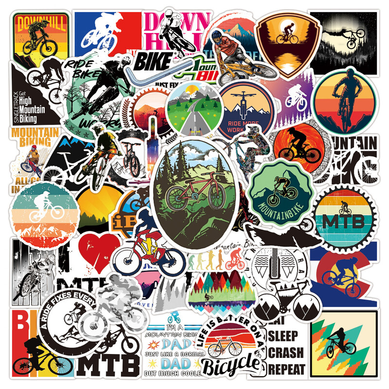 50 vienkartinių lauko dviračių lipdukų, skirtų papuošti užrašų knygeles, vandens puodelius, riedlentes, lagaminus ir įrankių dėžes