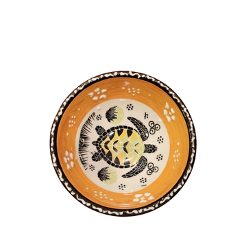 Купичка за ядки, Костенурки, Керамична, Ръчно рисувана, Оранжево, 8см/диаметър