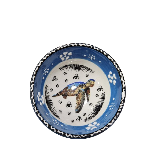 Купичка за ядки, Костенурки, Керамична, Ръчно рисувана, Син/Тъмно син, 8см/диаметър