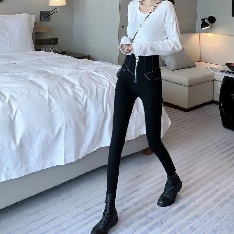 Ženske tajice s besplatnom dostavom za gornju odjeću, mršavljenje, internetske poznate osobe s visokom elastičnošću, nove uske hlače visokog struka za proljeće i ljeto 2021., slim crne