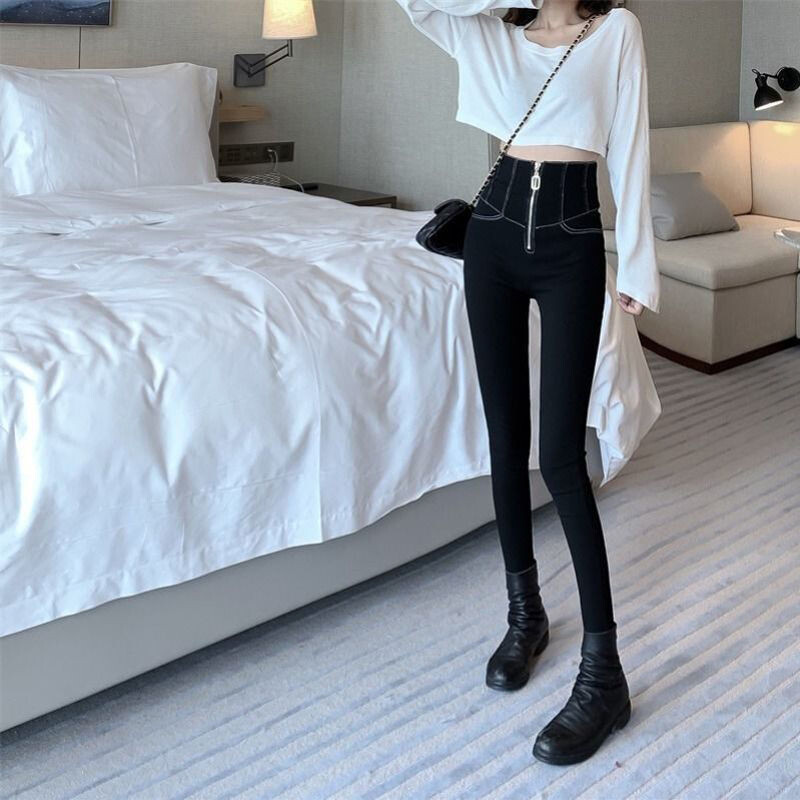 Ženske tajice s besplatnom dostavom za gornju odjeću, mršavljenje, internetske poznate osobe s visokom elastičnošću, nove uske hlače visokog struka za proljeće i ljeto 2021., slim crne