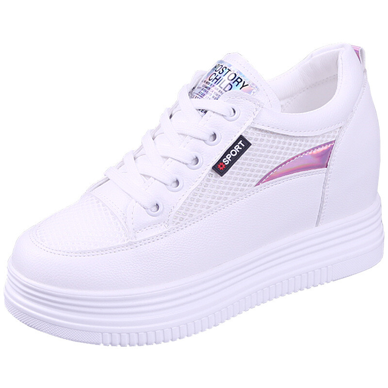 Sieviešu platformas kurpes ar biezu zoli, 2025. gada pavasaris/vasara, jaunas, dobas, elpojošas sieviešu tīklveida kurpes, plānas, baltas ikdienas kurpes sievietēm.