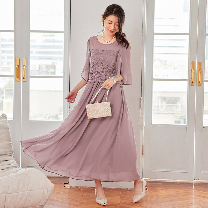 Cuiying cuiying új női csipke sifon ruha magas derekú, elegáns hosszú ruha repülő ujjal 88336